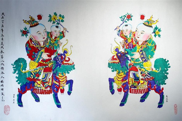 Woodcut print nianhua, or Chinese New Year painting, will be displayed at Guyi Garden. (Sun Jia)
