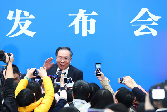 Wang Guoqing, spokesman for the first session of the 13th National Committee of the Chinese People's Political Consultative Conference, at a news conference in Beijing, March 2, 2018. (Photo/Xinhua)