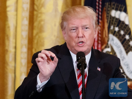 File Photo: U.S. President Donald Trump speaks during a National African American History Month reception at the White House in Washington D.C., the United States, Feb. 13, 2018. (Xinhua/Ting Shen)