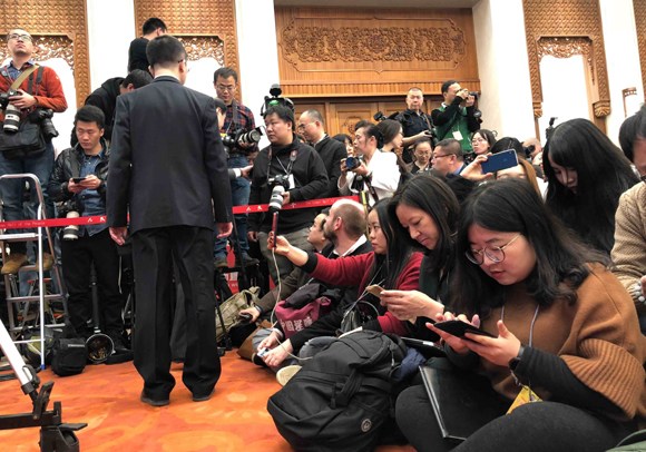 Journalists at the CPPCC press conference at the Great Hall of the People in Beijing, China on March 2, 2018 (Photo/CGTN)