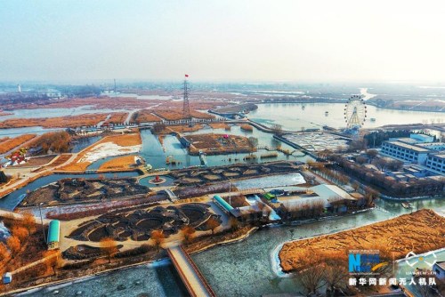 The aerial photo taken on Jan. 1, 2018 shows a view of Baiyangdian, one of the largest freshwater wetlands in north China, in Anxin County, north China's Hebei Province. China announced the plan for Xiongan New Area officially on April 1, 2017. The new area will span Xiongxian, Rongcheng and Anxin counties in Hebei Province, eventually covering 2,000 square kilometers. (Xinhuanet/Mao Heran)