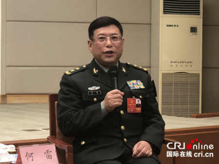 Lieutenant-General He Lei, deputy head of the Academy of Military Science of the People's Liberation Army (PLA), meets the press in Beijing, March 8, 2018. [Photo: cri.cn]