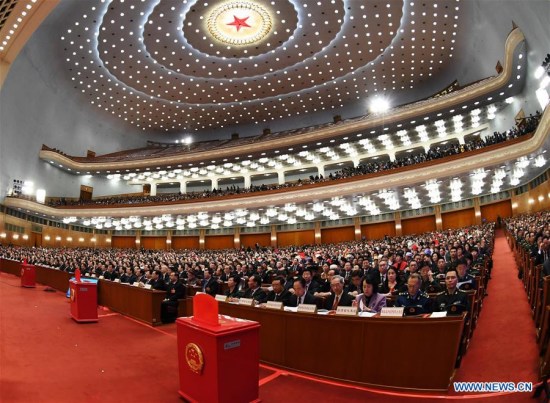 The third plenary meeting of the first session of the 13th National People's Congress (NPC) is held at the Great Hall of the People in Beijing, capital of China, March 11, 2018. (Xinhua/Rao Aimin)