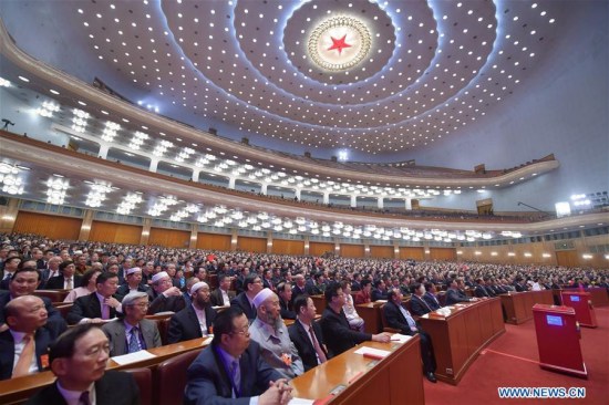 The first session of the 13th National Committee of the Chinese People's Political Consultative Conference (CPPCC) holds its fourth plenary meeting at the Great Hall of the People in Beijing, capital of China, March 14, 2018. (Xinhua/Li Tao)