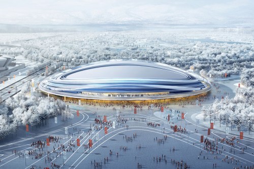 A design picture of the National Speed Skating Oval for long-track speed skating in Beijing. (Provided to China Daily)