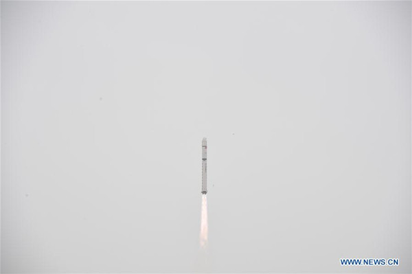 A Long March-2D rocket carrying a land exploration satellite is launched from the Jiuquan Satellite Launch Center in northwest China, March 17, 2018. China launched a land exploration satellite into a preset orbit from here at 3:10 p.m. Saturday. The satellite is the fourth of its kind and mainly used for exploration of land resources by remote sensing. (Xinhua/Wang Jiangbo)