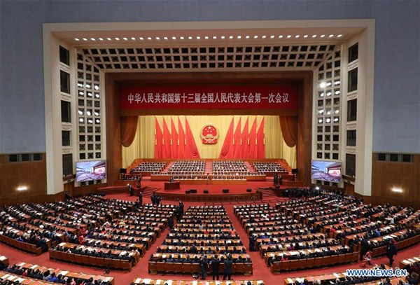 The first session of the 13th National People's Congress (NPC) holds its closing meeting at the Great Hall of the People in Beijing, capital of China, March 20, 2018. (Xinhua/Ding Haitao)