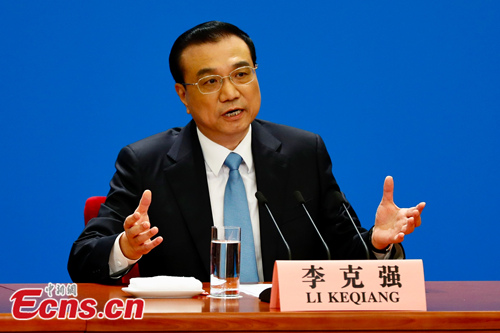 Chinese Premier Li Keqiang gives a press conference at the Great Hall of the People in Beijing, capital of China, March 20, 2018. (Photo: China News Service/Hou Yu)