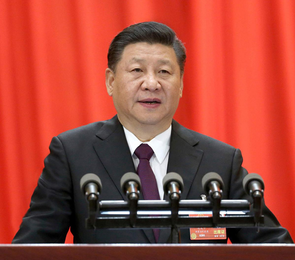 President Xi Jinping speaks at the closing meeting of the first session of the 13th National Peoples Congress at the Great Hall of the People in Beijing on Tuesday. Photo: Xinhua/Yao Dawei, Liu Weibing)