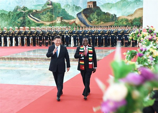 Chinese President Xi Jinping holds a welcome ceremony for his Zimbabwean counterpart Emmerson Mnangagwa before their talks at the Great Hall of the People in Beijing, capital of China, April 3, 2018. (Xinhua/Rao Aimin)