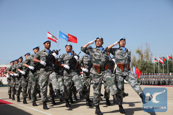 The 16th Chinese peacekeeping force to Lebanon were awarded the United Nations Peace Medal of Honor on April 6, 2018. (Xinhua photo)