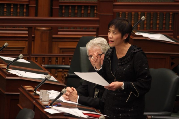 Soo Wong, MPP for Scarborough- Agincourt, reintroduces a Private Member’s Bill for the Nanjing Massacre Commemorative Day Act in the Ontario legislature on Monday in Toronto. (Photo by Rena Li/China Daily)