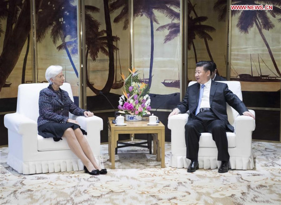 Chinese President Xi Jinping (R) meets with Managing Director of the International Monetary Fund Christine Lagarde in Boao, south China's Hainan Province, April 10, 2018. (Xinhua/Li Tao)