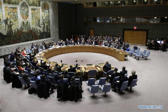 Photo taken on April 10, 2018 shows the United Nations Security Council voting on a U.S.-draft resolution on probe of chemical weapons use in Syria at the UN headquarters in New York. Russia vetoed a U.S.-drafted Security Council resolution on probe of chemical weapons use in Syria on Tuesday. (Xinhua/Li Muzi)