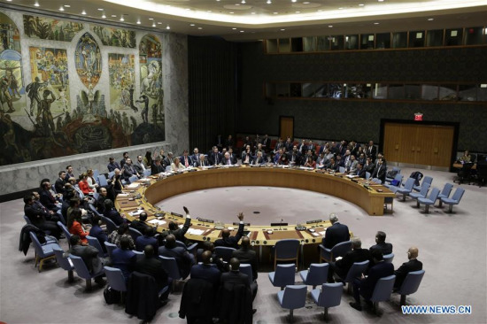 Photo taken on April 10, 2018 shows the United Nations Security Council voting on a Russian-drafted resolution on an investigation by the Organization for the Prohibition of Chemical Weapons (OPCW) into the alleged chemical attack in Douma, Syria, at the UN headquarters in New York. The UN Security Council failed to adopt the Russian-drafted resolution on Tuesday. (Xinhua/Li Muzi)
