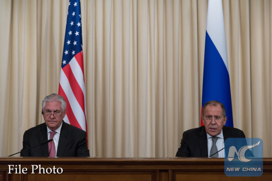 U.S. Secretary of State Rex Tillerson (L) and Russian Foreign Minister Sergei Lavrov attend a joint press conference in Moscow, Russia, on April 12, 2017. (Xinhua/Bai Xueqi) 