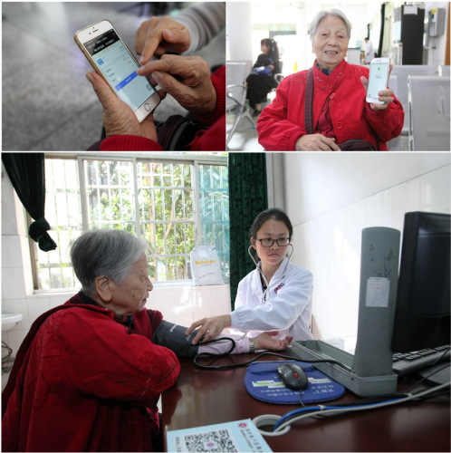 Chen Jiahui, 85, registers and pays for treatment at a hospital in Changsha, Hunan province, using her smartphone in October. (Photo/Xinhua)
