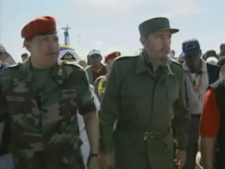 Venezuela leader Hugo Chavez brought his countrys oil and petrodollars to aid Fidel Castros Cuba during the Special Period. /CGTN Photo