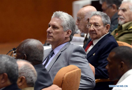 Cuban First Vice President Miguel Diaz-Canel (C) attends a session of Cuba's National Assembly of People's Power, in Havana, Cuba, April 18, 2018. (Xinhua/Jaoquin Hernandez)