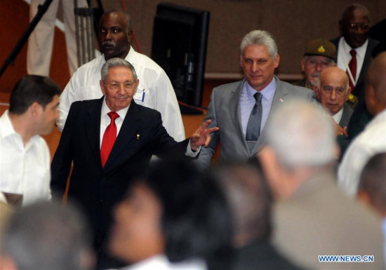 Cuban President Raul Castro (2nd L, Rear), and Cuban First Vice President Miguel Diaz-Canel (4th L, Rear) attend a session of Cuba's National Assembly of People's Power, in Havana, Cuba, on April 18, 2018. 