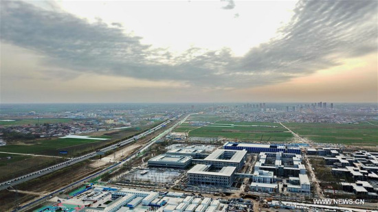 This aerial photo taken on March 29, 2018 shows construction site of the Xiongan public services center in Xiongan New Area, north China's Hebei Province. (Xinhua/Mu Yu)