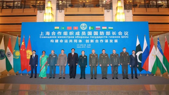 Chinese State Councilor and Minister of National Defense Wei Fenghe presides over the meeting of the Shanghai Cooperation Organization (SCO) defense ministers in Beijing, capital of China, April 24, 2018. (Xinhua/Liu Fang)