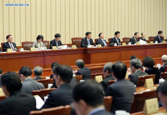 Li Zhanshu, chairman of the National People's Congress (NPC) Standing Committee, speaks at the closing meeting of the bimonthly session of the NPC Standing Committee in Beijing, capital of China, April 27, 2018. (Xinhua/Liu Weibing)