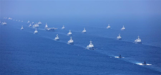 The naval parade was the nation's largest, and included powerful vessels such as an aircraft carrier and nuclear-powered ballistic missile submarines and advanced aircraft. (Photo/Xinhua)