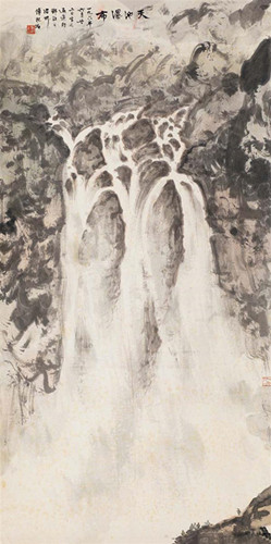 “天池瀑布”（1961）傅宝石（摄/ shine.cn）