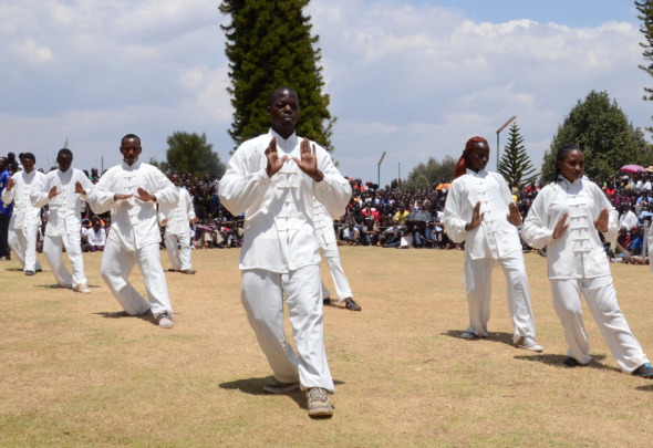 Students from the Confucius Institute at Egerton University perform tai chi during a culture week. (CHINA DAILY)