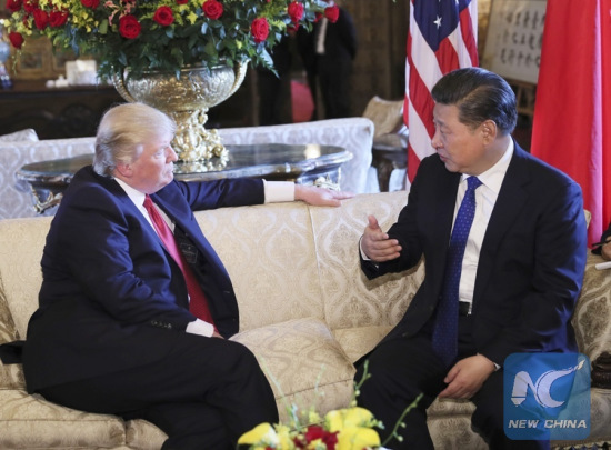 Xi Jinping meets with his U.S. counterpart Donald Trump in the latter's Florida resort of Mar-a-Lago in the United States, April 6, 2017. (Xinhua File Photo/Lan Hongguang) 
