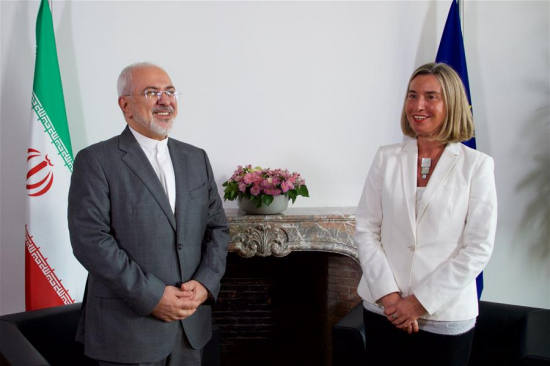 European Union (EU) foreign policy chief Federica Mogherini (R) meets with Iranian Foreign Minister Mohammad Javad Zarif in Brussels, Belgium, May 15, 2018. (Xinhua/European Union) European Union (EU) foreign policy chief Federica Mogherini (R) meets with Iranian Foreign Minister Mohammad Javad Zarif in Brussels, Belgium, May 15, 2018. (Xinhua/European Union)