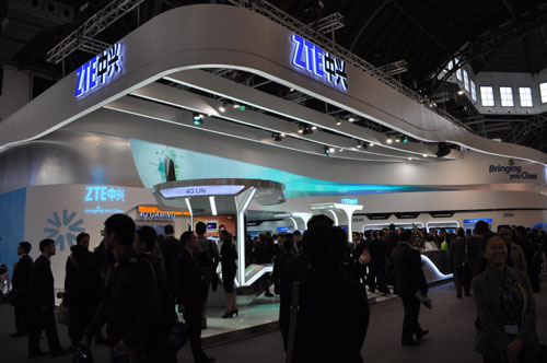 A ZTE Corp booth at the Mobile World Congress on Monday in Barcelona, Spain. [Photo/China Daily] 