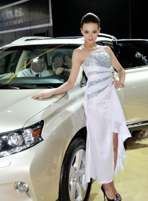 A car model poses for a photo at the 17th Dalian International Automotive Exhibition that kicked off at the Dalian World Expo Center, Liaoning province, Aug 22, 2012. [Photo/Xinhua]