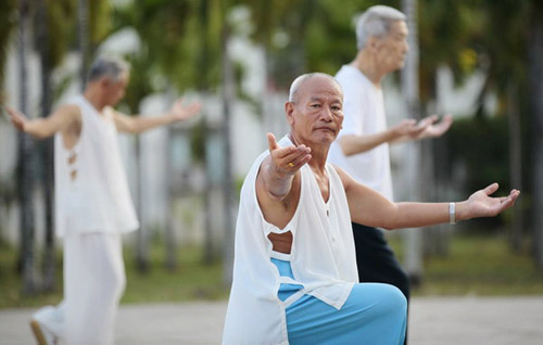 Senior citizens exercise in Sanya, Hainan province. China will have 221 million over-60s by 2015, according to the Ministry of Civil Affairs. [Photo/China Daily]