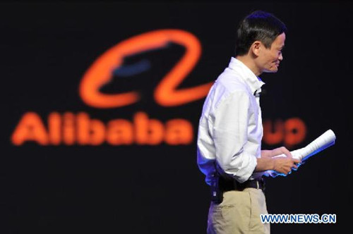 Photo taken on Sept. 9, 2012 shows Jack Ma, CEO and chairman of the board of directors of the world's largest e-commerce group Alibaba, delivers a speech at the closing ceremony of the 9th Netrepreneur Summit in Hangzhou, capital of east China's Zhejiang Province. Ma announed on Tuesday in an e-mail to Alibaba employees that he would step down step from this CEO post on May 10 but will continue to serve as chairman. (Xinhua/Huang Zongzhi)