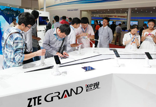 A stand for ZTE's smartphones at a telecommunication expo in Beijing. Da Wei/For China Daily