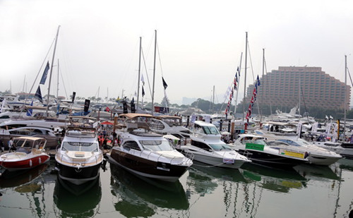Yachts at a marina in Shanghai. China's fast-growing economy is giving more people the ability to buy pleasure boats. (Xinhua File Photo)