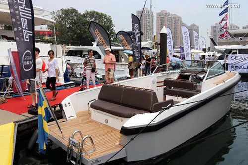 Photo taken on May 11, 2013 shows a yacht at an exhibition held by the Gold Coast Yacht Country Club in Hong Kong, south China. The exhibition has attracted 70 exhibitors around the world with their luxurious yachts as well as a fancy lifestyle at sea. (Xinhua File Photo)