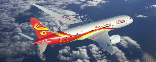 Hainan Airlines Co Ltd, the fourth largest carrier in China by fleet size, took possession of its first Boeing 787 Dreamliner aircraft on Thursday in North Charleston where the second assembly line of the aircraft is located. [Photo provided to chinadaily.com.cn]