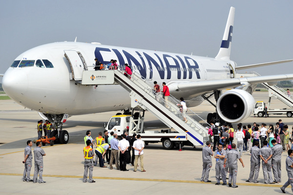 The first flight of Finnair Plc's Helsinki-Xi'an route arrived in Xi'an, capital of Shaanxi province, on June 15. YUan jingzhi / for China Daily