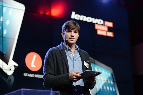 Actor Ashton Kutcher, named Lenovo Group Ltd's product engineer, launches the company's Yoga Tablet at YouTube Space LA on Tuesday in Los Angeles, California. Michael Kovac / AFP