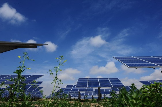 A solar power plant is pictured at the Talatan grassland in Qinghai province, June 19, 2013. [Photo / Xinhua]  