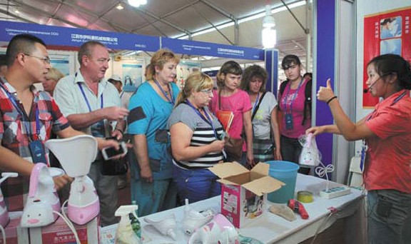 Small appliances made in China are hot items among Russian visitors at the expo.  