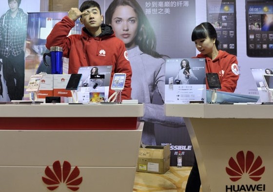 Huawei's exhibit booth at a 4G cellphone purchasing conference in Nanjing, Jiangsu province, on Dec 23, 2013. Provided to China Daily   