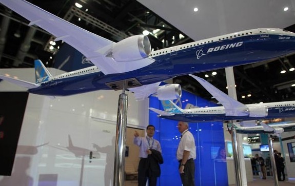 The Boeing Co's aircraft model showcased at an international airshow in Beijing. Boeing delivered 168 aircraft to China in 2013. Zou Hong / China Daily