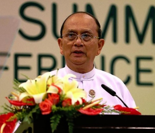 Myanmar President U Thein Sein speaks at the press conference after the closing of the 24th ASEAN Summit at the Myanmar International Convention Center in Nay Pyi Taw, Myanmar, May 11, 2014. (Xinhua/Li Peng)