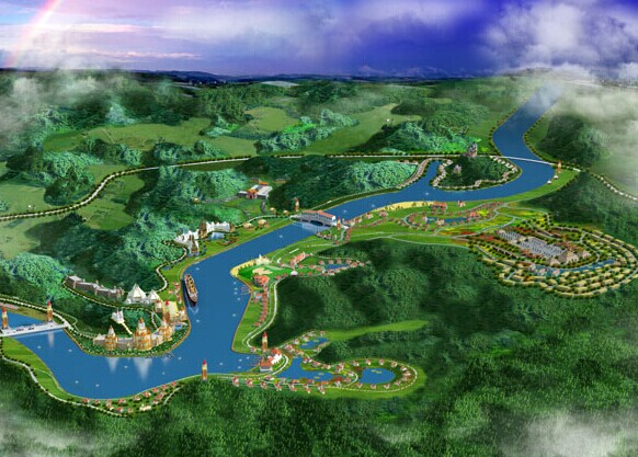 The effect picture of the replica of Titanic parking at a reservoir in the Qijiang River in Daying county, Sichuan province. [Photo provided to China Daily]