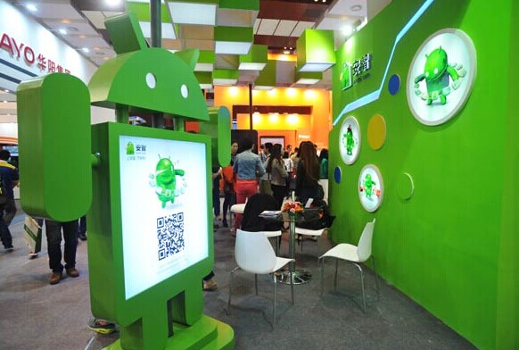 The Android operating system is promoted at an exhibition in Beijing in May. Smartphones using the open-source system are prone to threats from malware, a report says. Provided to China Daily