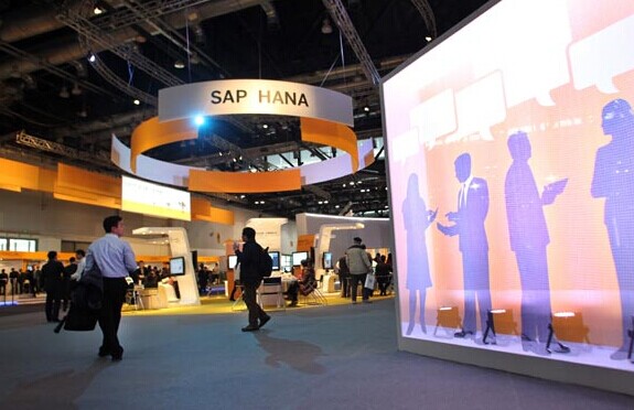 SAP AG's booth at a recent international exposition in Beijing. The Germany-based software giant has about 4,000 employees in China and offices in Beijing, Chengdu, Xi'an and Nanjing. Zou Hong / China Daily
